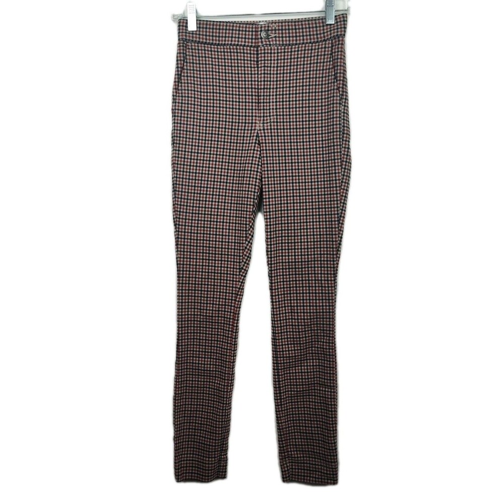 Hollister women's ankle pants, XS, blue/red plaid, ultra high rise, straight leg
